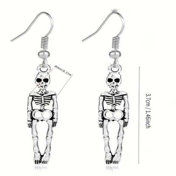 Earrngs Skeleton Dangle Halloween Costume Fun Goth Emo Rave Scene Skull Vamp NEW - Picture 3 of 3